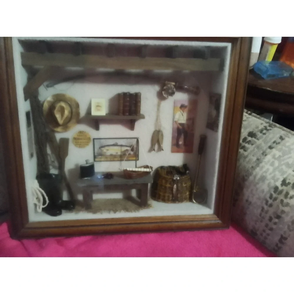 Minnesota Trout Fishing Shawdow Box Wood Framed Cabinet Demensions Are 15